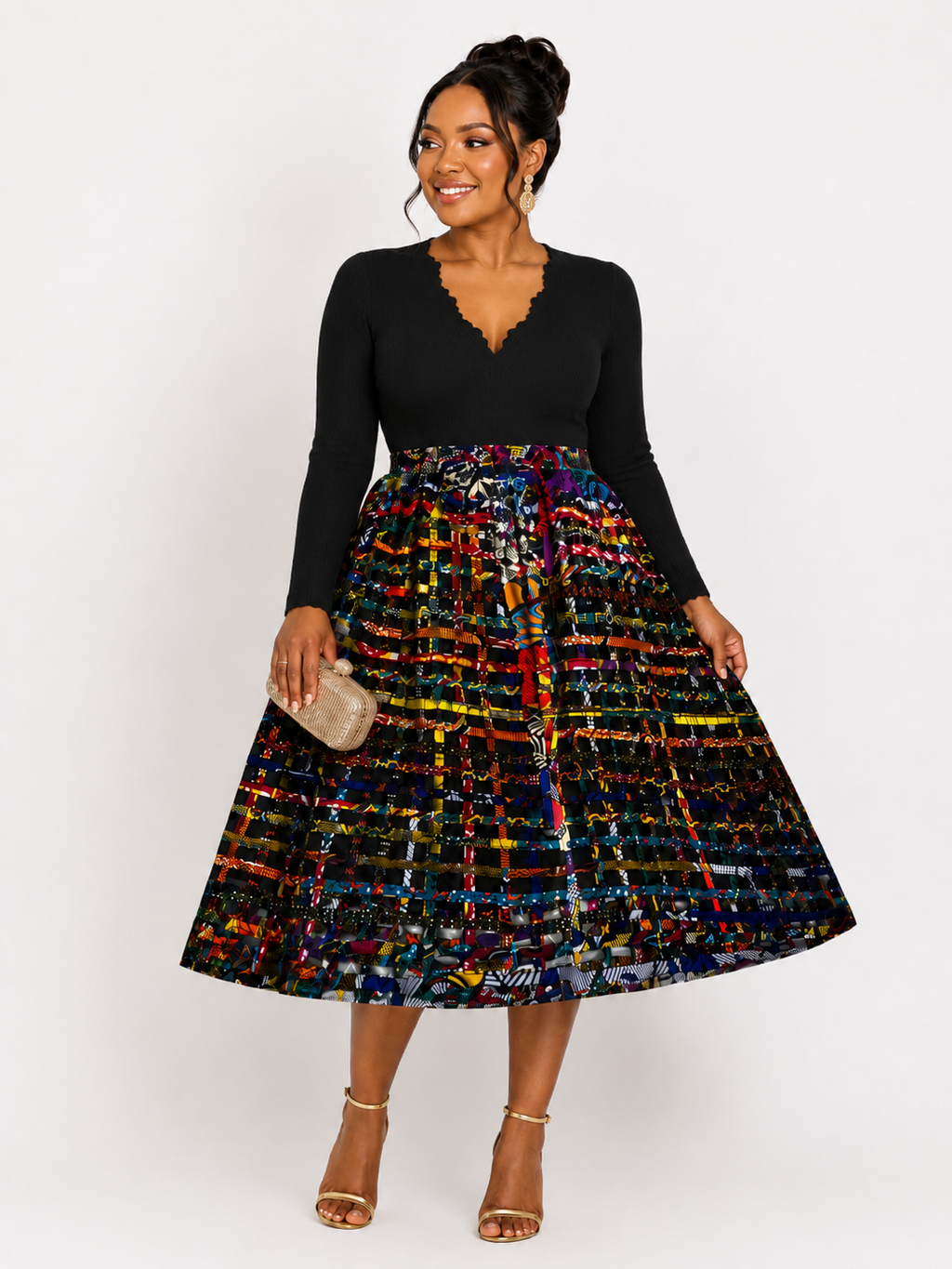 African Print Pleated Midi Skirt