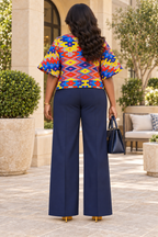 Afua Ankara Multicolour African Geometric Print Flared-Sleeve Top