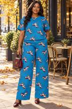 Debbie Ankara African Print Blue Two-Piece Top & Wide-Leg Trouser Set