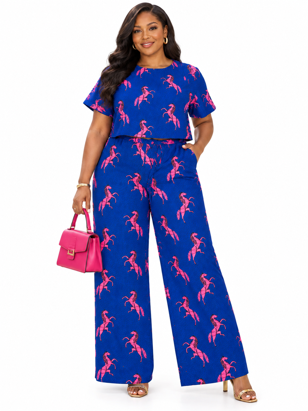 Mimi Ankara African Print Blue Two-Piece Top & Wide-Leg Trouser Set