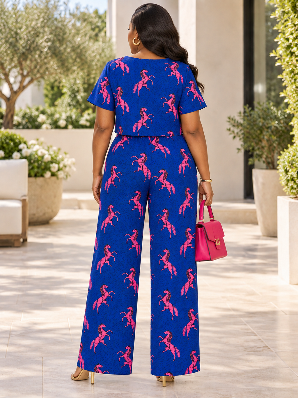 Mimi Ankara African Print Blue Two-Piece Top & Wide-Leg Trouser Set