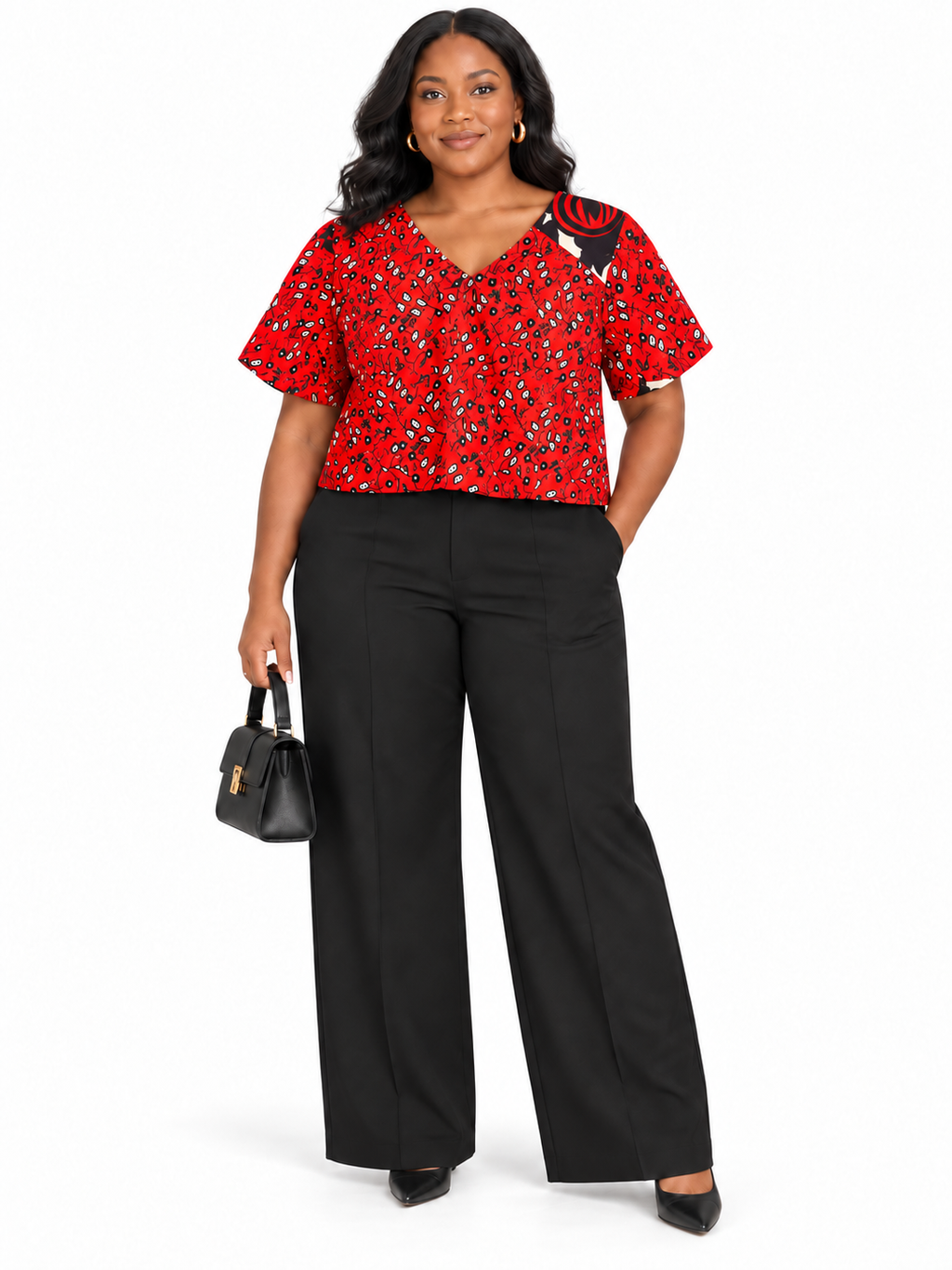 Ada Red Floral & Patchwork Cropped Top