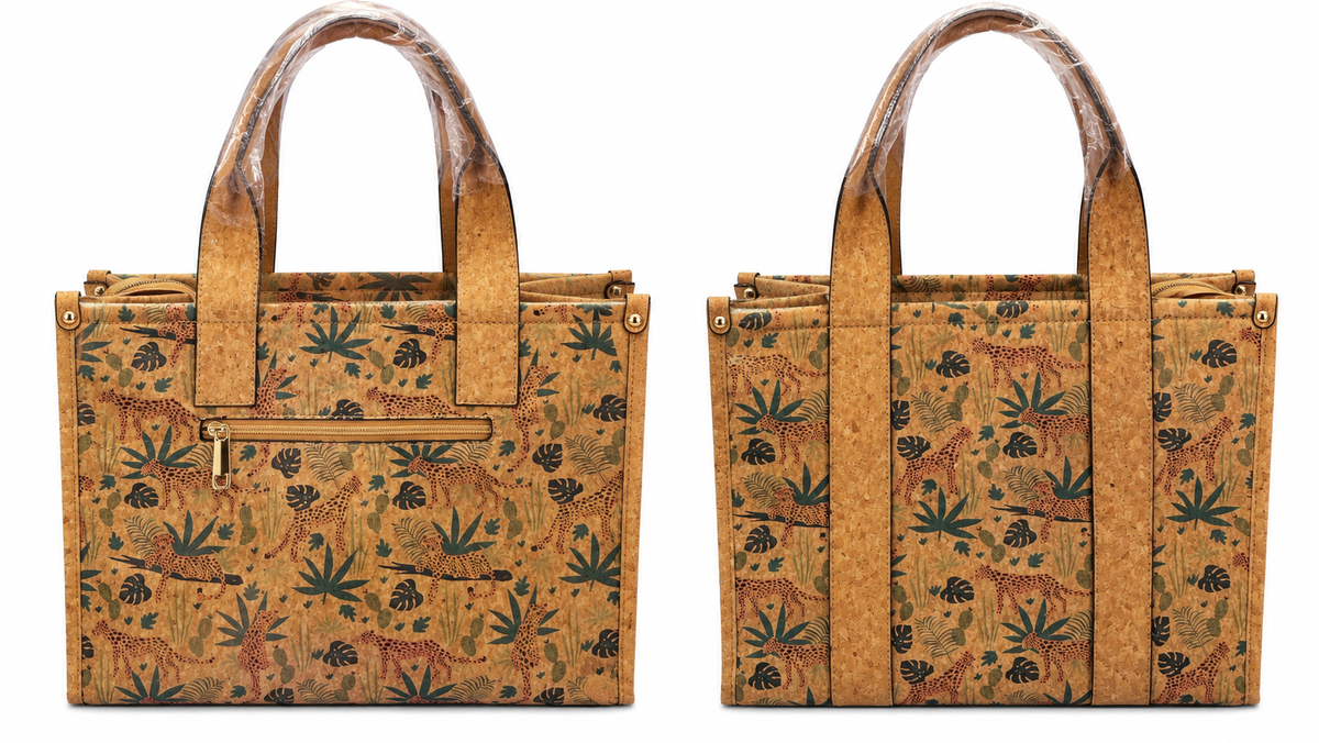 Floral Cork Tote Bag – Large Botanical Print Shoulder Handbag