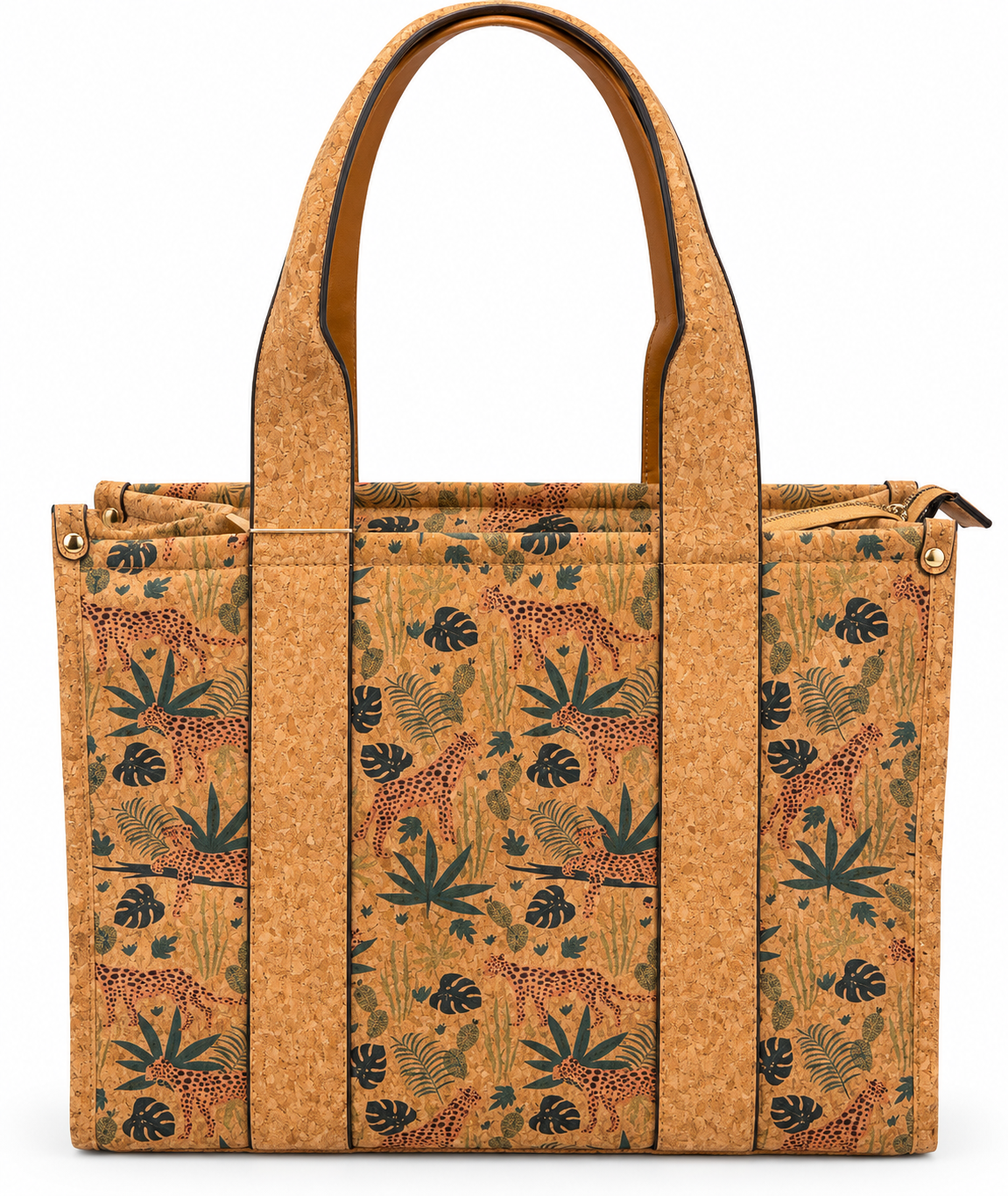 Floral Cork Tote Bag – Large Botanical Print Shoulder Handbag