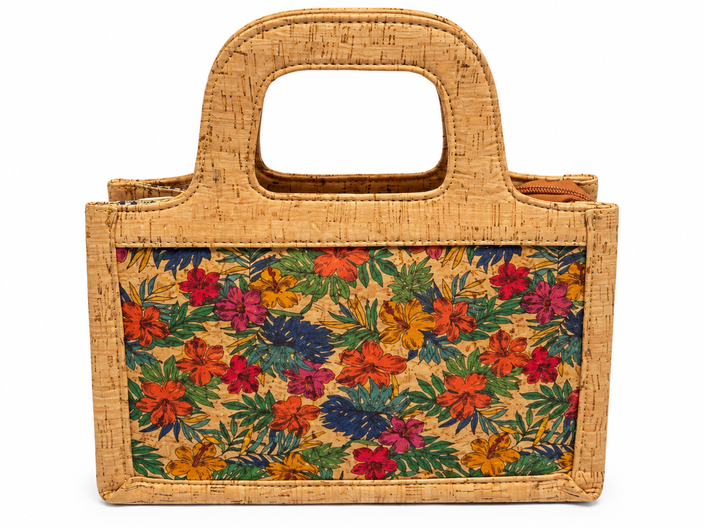 Cork Floral Print Handbag – Structured Top Handle Bag