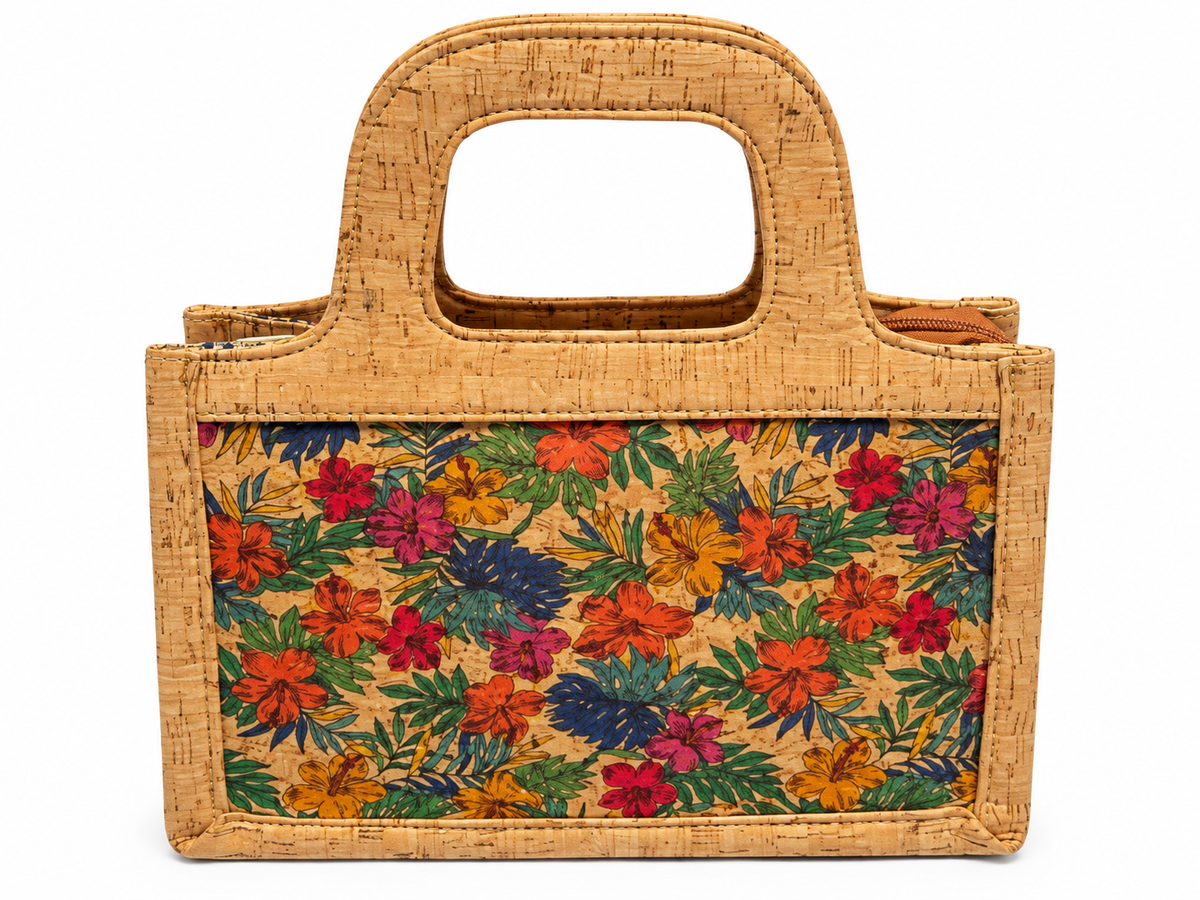 Cork Floral Print Handbag – Structured Top Handle Bag