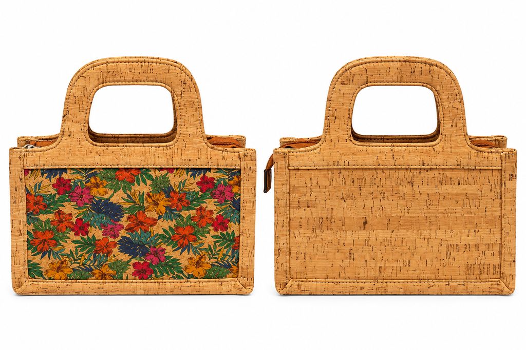 Cork Floral Print Handbag – Structured Top Handle Bag