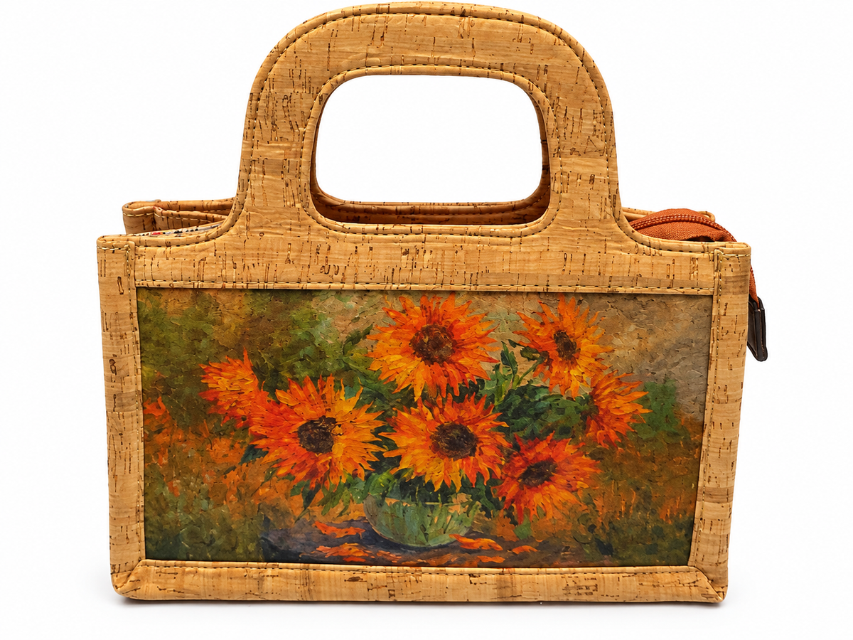 Cork Floral Print Handbag – Structured Top Handle Bag