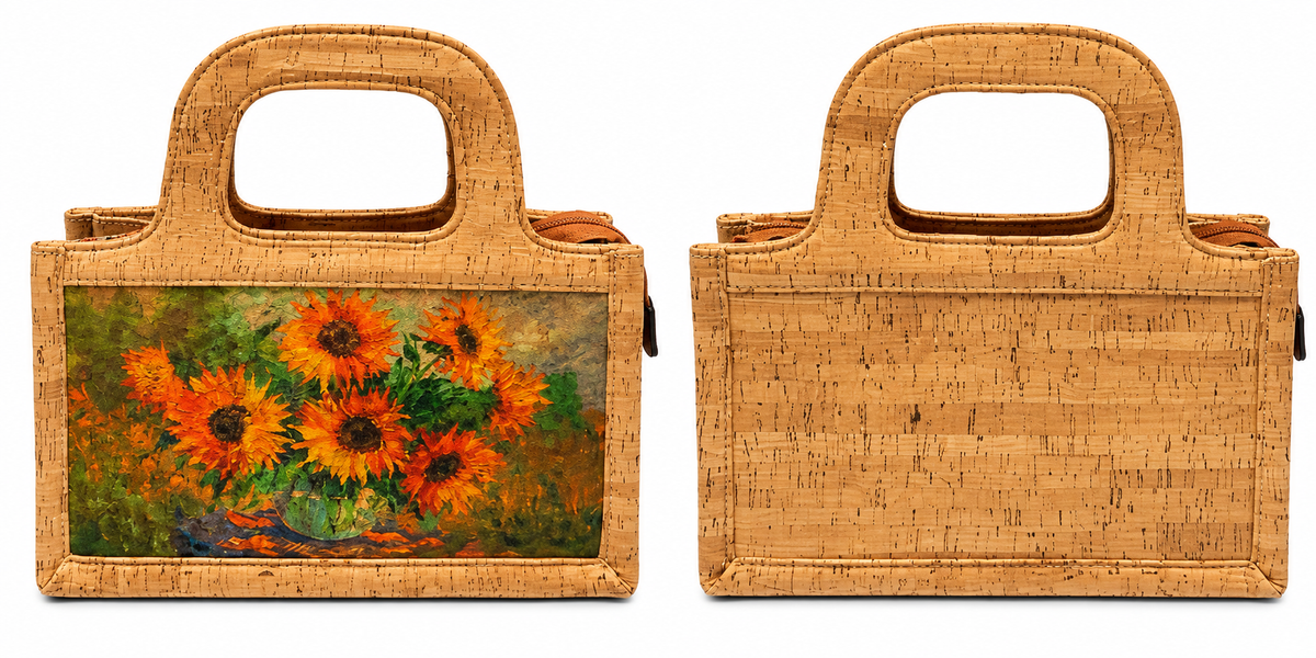 Cork Floral Print Handbag – Structured Top Handle Bag
