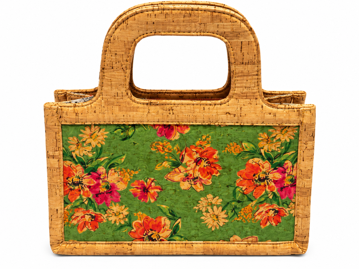 Cork Floral Print Handbag – Structured Top Handle Bag