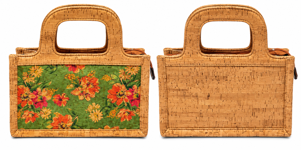 Cork Floral Print Handbag – Structured Top Handle Bag
