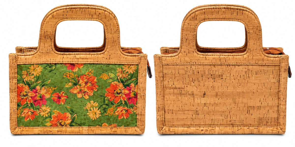 Cork Floral Print Handbag – Structured Top Handle Bag