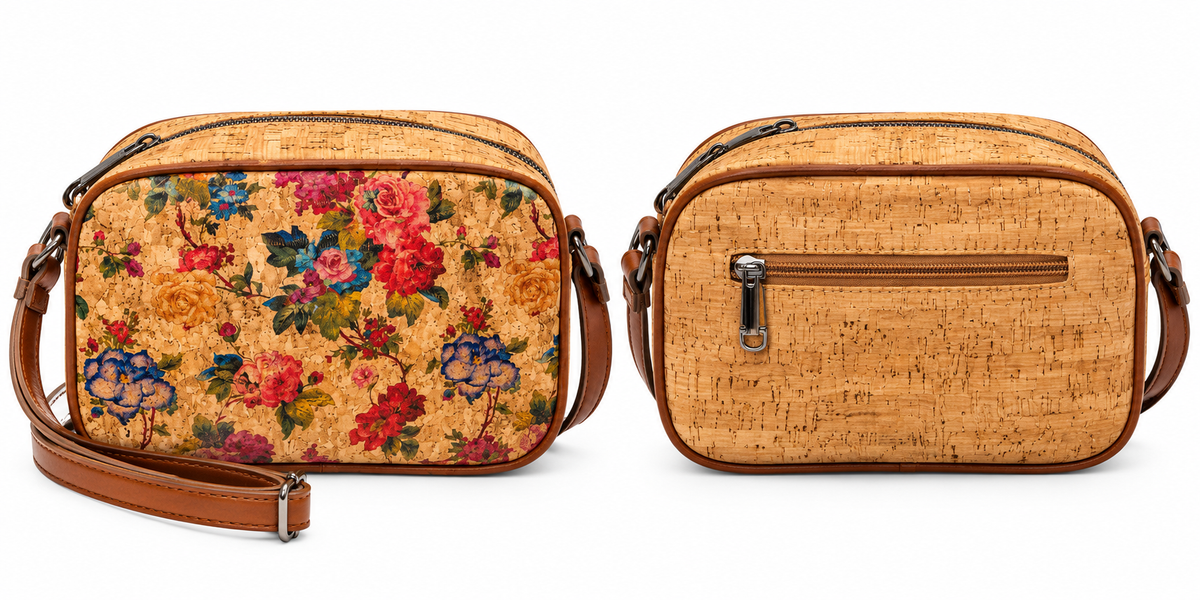 Floral Cork Crossbody Bag – Adjustable Strap Camera Bag
