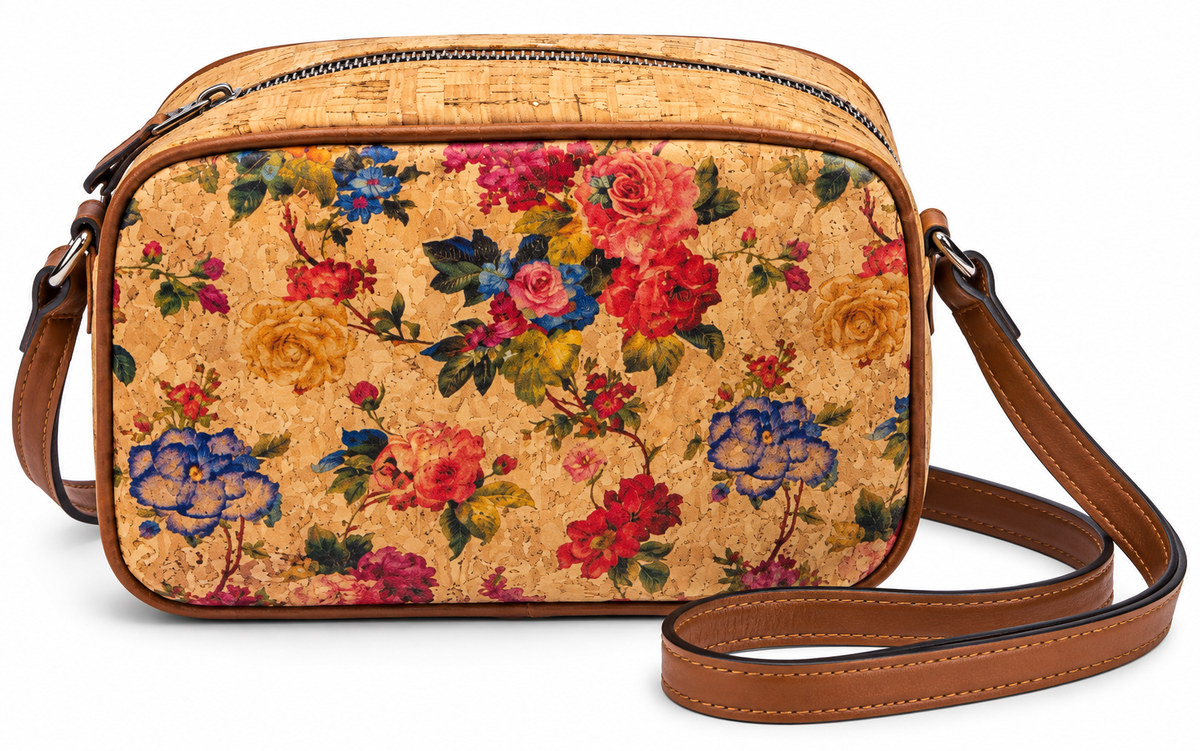 Floral Cork Crossbody Bag – Adjustable Strap Camera Bag