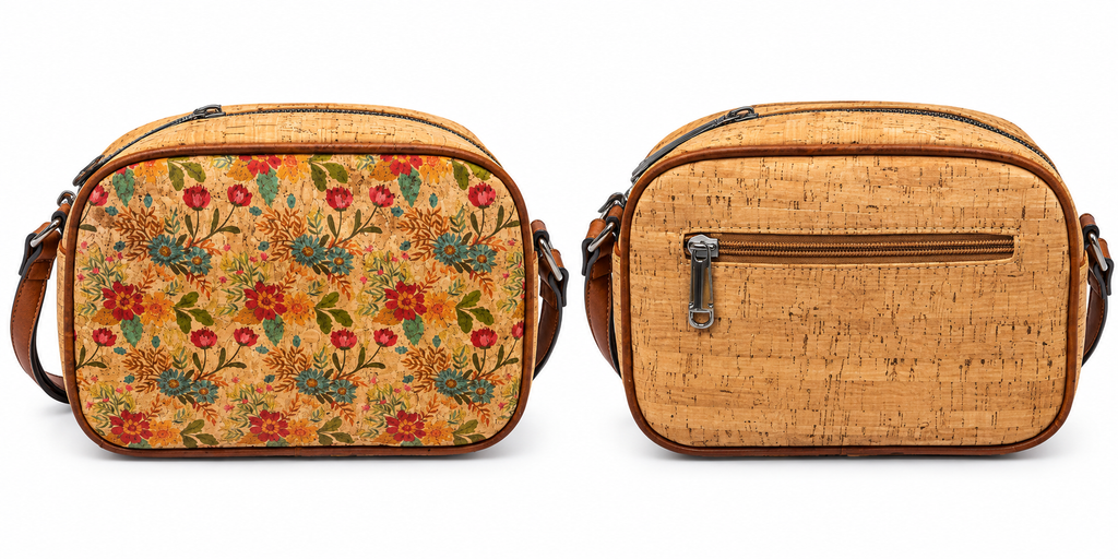Floral Cork Crossbody Bag – Adjustable Strap Camera Bag