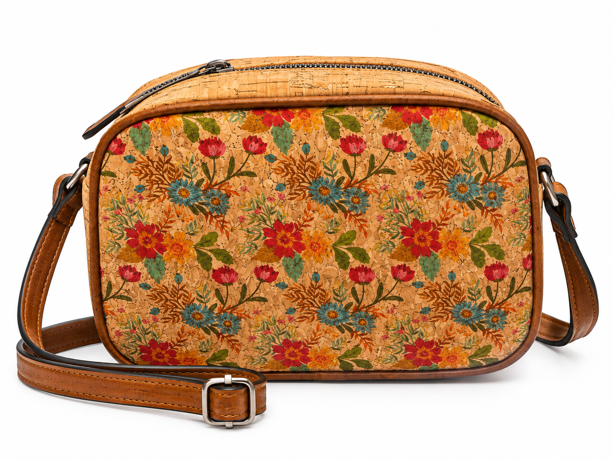 Floral Cork Crossbody Bag – Adjustable Strap Camera Bag