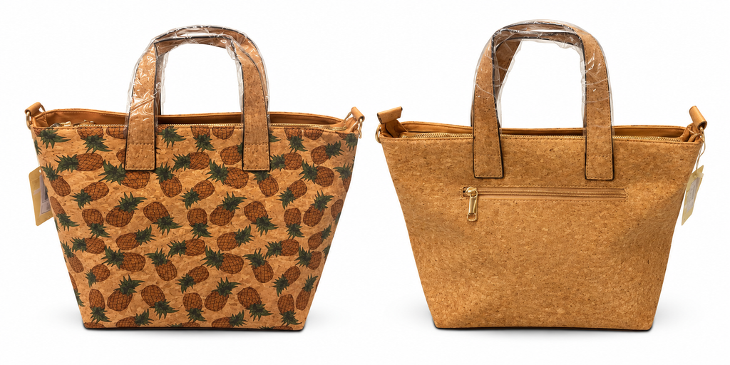 Printed Cork Tote Bag – Floral & Pineapple Everyday Handbag