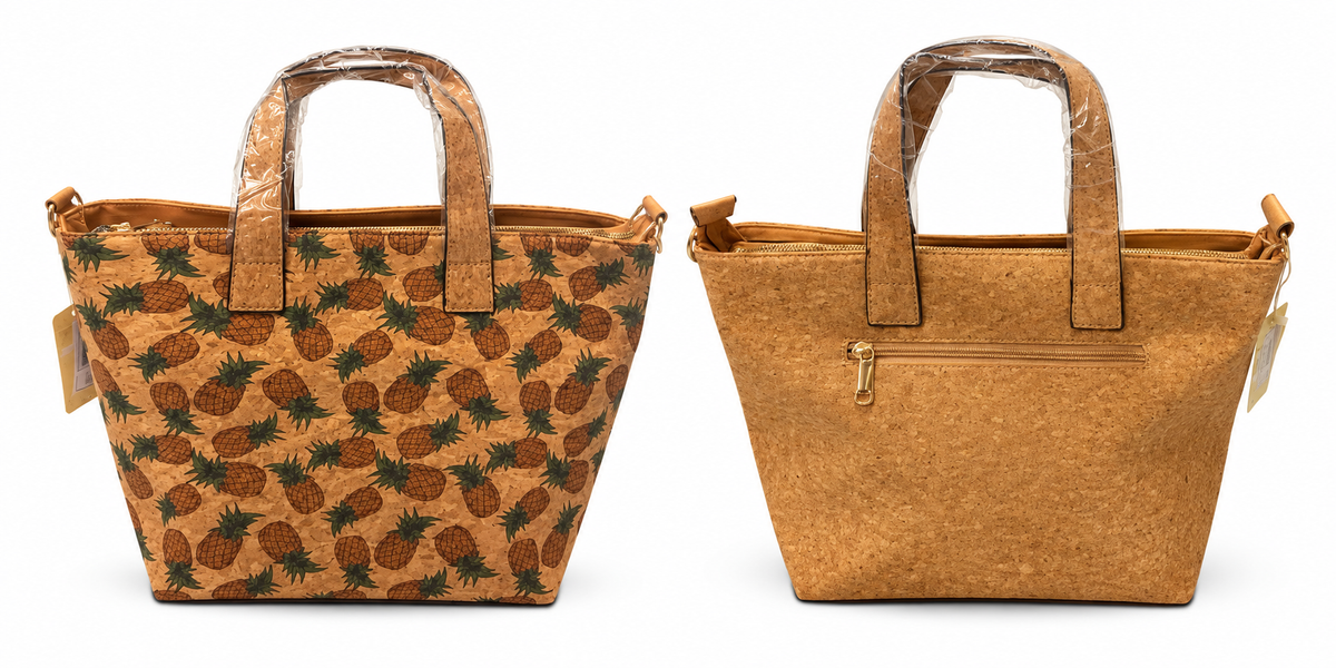 Printed Cork Tote Bag – Floral & Pineapple Everyday Handbag