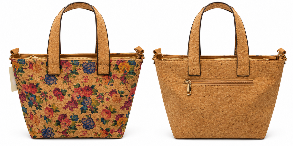 Printed Cork Tote Bag – Floral & Pineapple Everyday Handbag