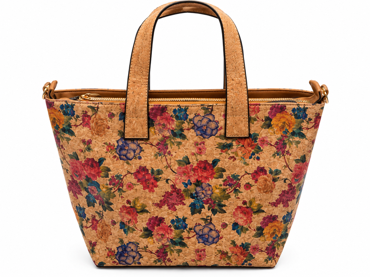 Printed Cork Tote Bag – Floral & Pineapple Everyday Handbag