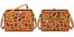 Multicolour Leaf Print Cork Crossbody Bag – Double Zip Shoulder Bag