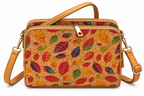 Multicolour Leaf Print Cork Crossbody Bag – Double Zip Shoulder Bag