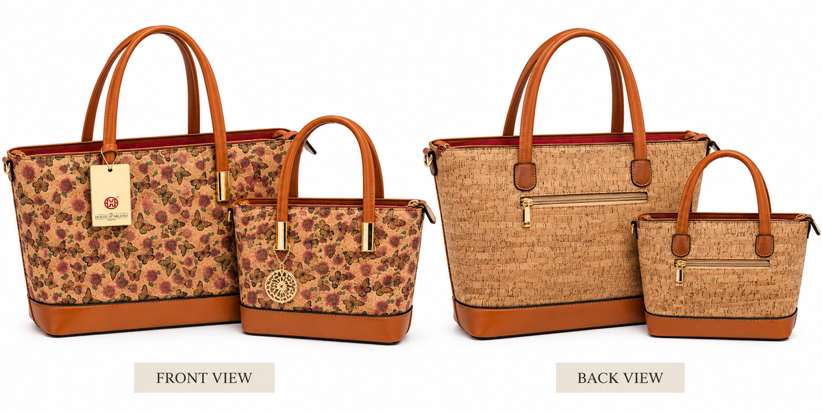 2-Piece Cork Tote Bag Set – Large & Small Matching Handbags