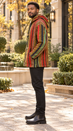 Men’s Multicolour African-Inspired Woven Hooded Jacket