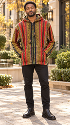 Men’s Multicolour African-Inspired Woven Hooded Jacket