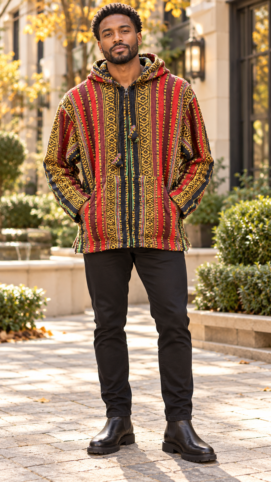 Men’s Multicolour African-Inspired Woven Hooded Jacket