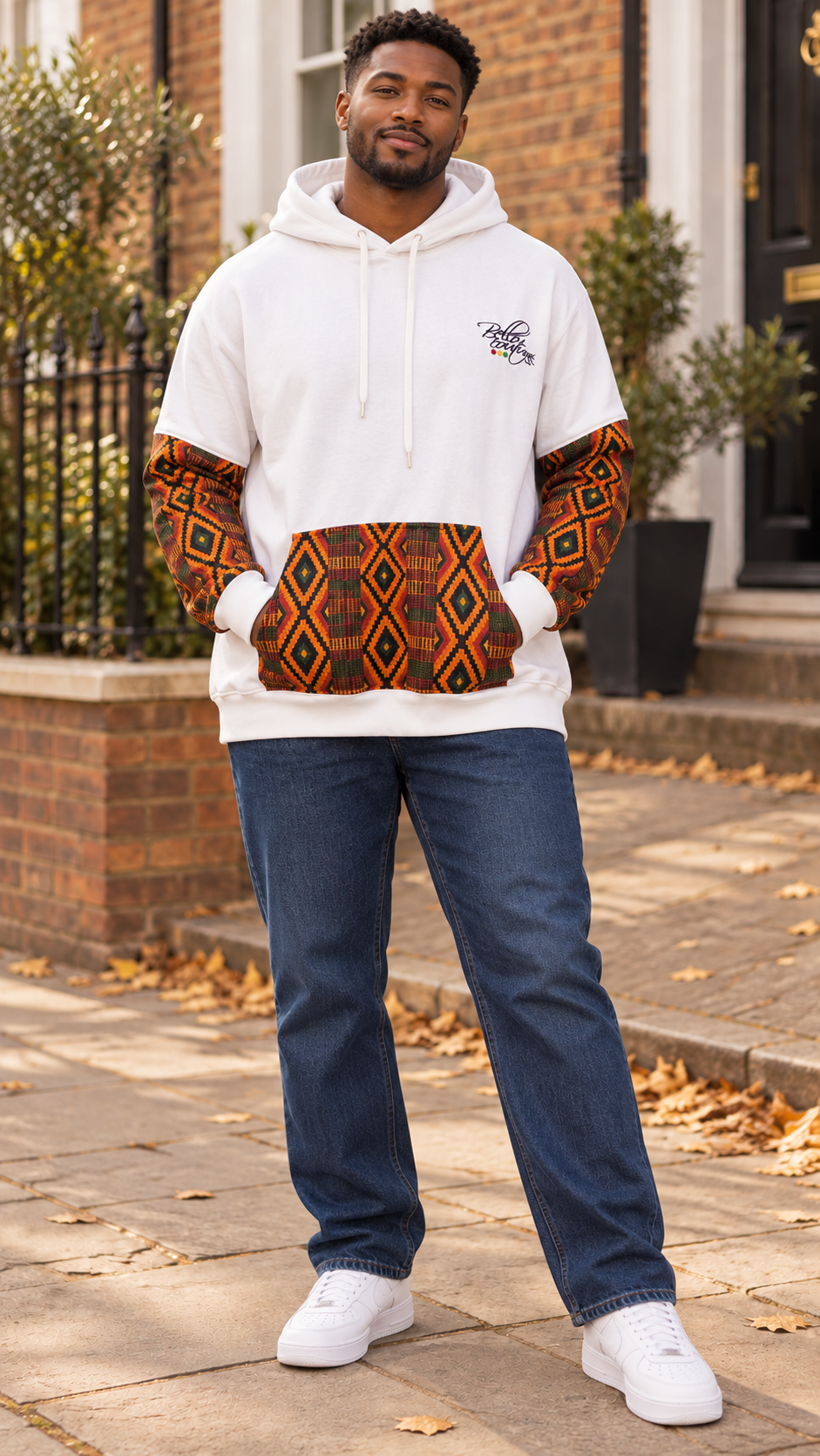 Afro-Fusion Hoodie – Unisex Ankara Print White Pullover Hoodie