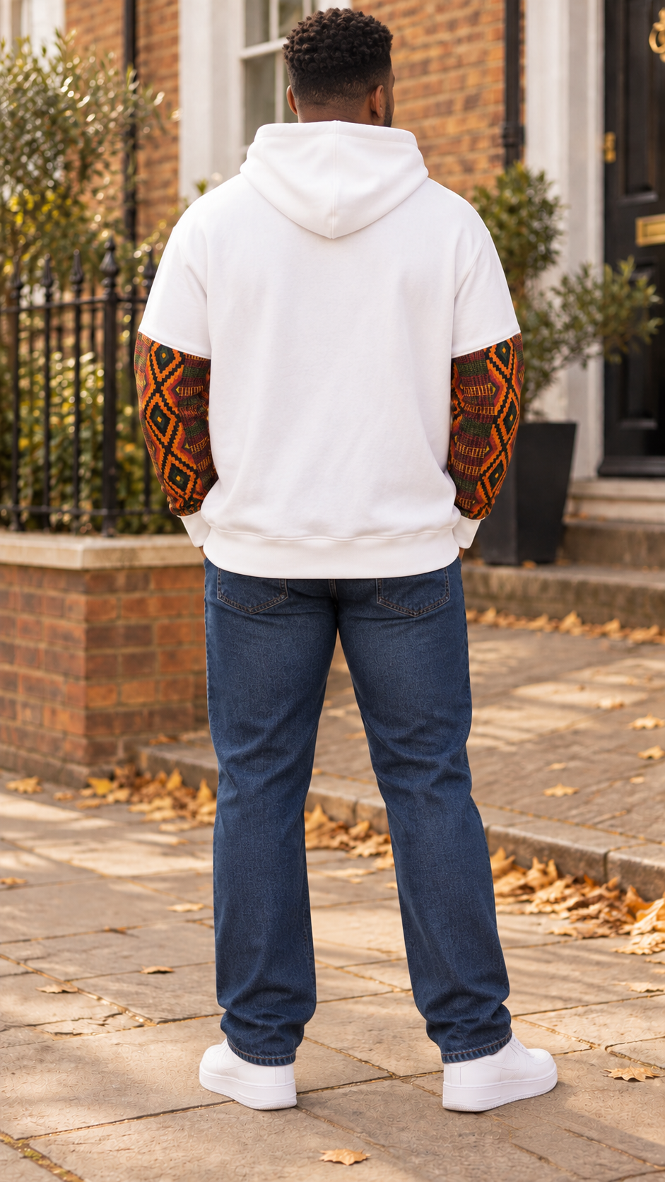 Afro-Fusion Hoodie – Unisex Ankara Print White Pullover Hoodie