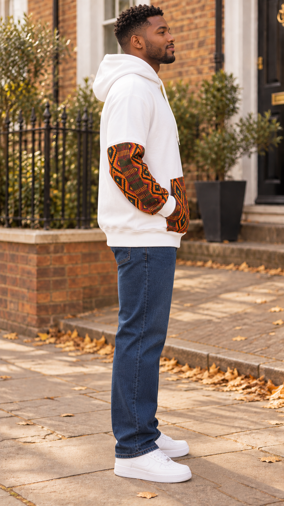 Afro-Fusion Hoodie – Unisex Ankara Print White Pullover Hoodie