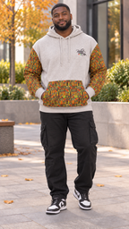 Afro-Fusion Hoodie – Unisex Ankara Print Grey Pullover Hoodie