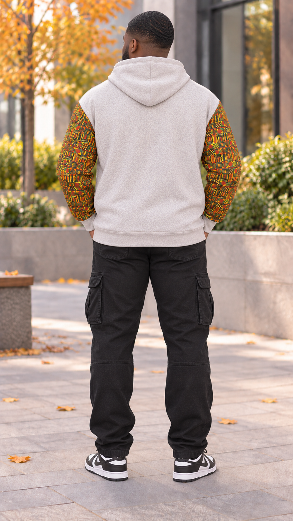 Afro-Fusion Hoodie – Unisex Ankara Print Grey Pullover Hoodie