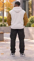 Afro-Fusion Hoodie – Unisex Ankara Print Grey Pullover Hoodie