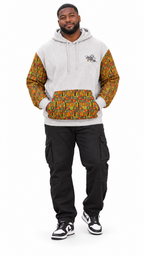 Afro-Fusion Hoodie – Unisex Ankara Print Grey Pullover Hoodie