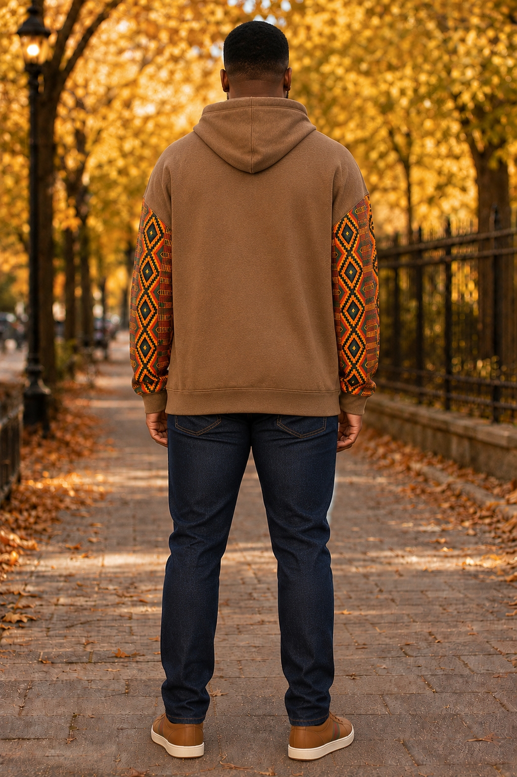 Afro-Fusion Hoodie – Unisex Ankara Print Brown Pullover Hoodie