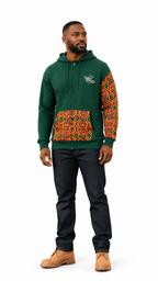 Afro-Fusion Hoodie – Unisex Ankara Print Green Pullover Hoodie