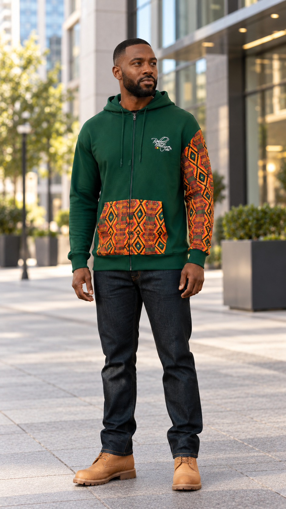 Afro-Fusion Hoodie – Unisex Ankara Print Green Pullover Hoodie
