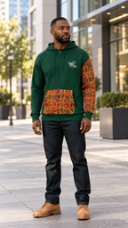 Afro-Fusion Hoodie – Unisex Ankara Print Green Pullover Hoodie