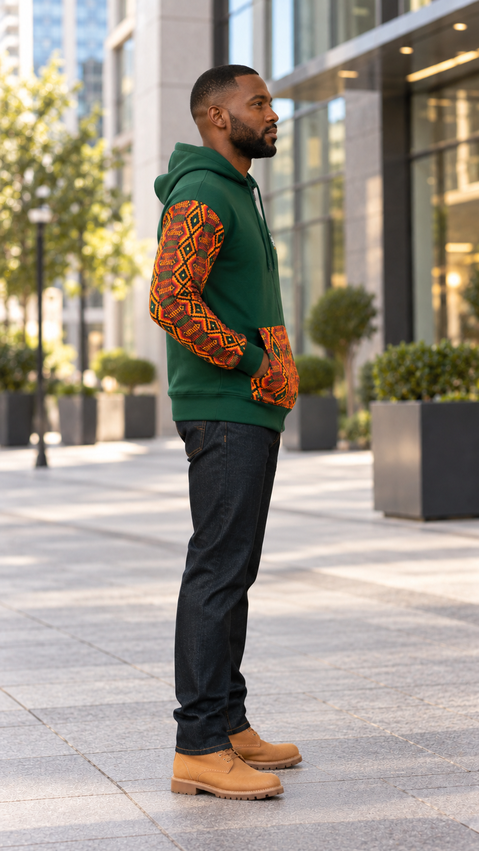 Afro-Fusion Hoodie – Unisex Ankara Print Green Pullover Hoodie