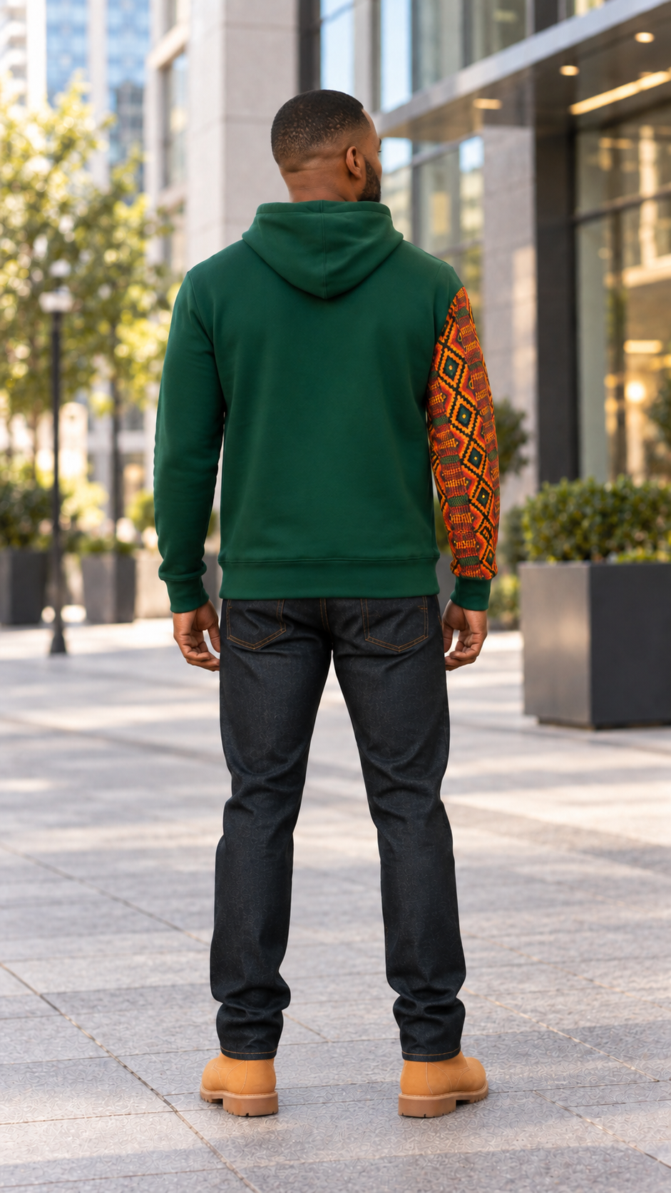 Afro-Fusion Hoodie – Unisex Ankara Print Green Pullover Hoodie