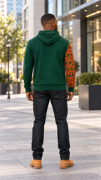 Afro-Fusion Hoodie – Unisex Ankara Print Green Pullover Hoodie