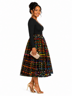 African Print Pleated Midi Skirt