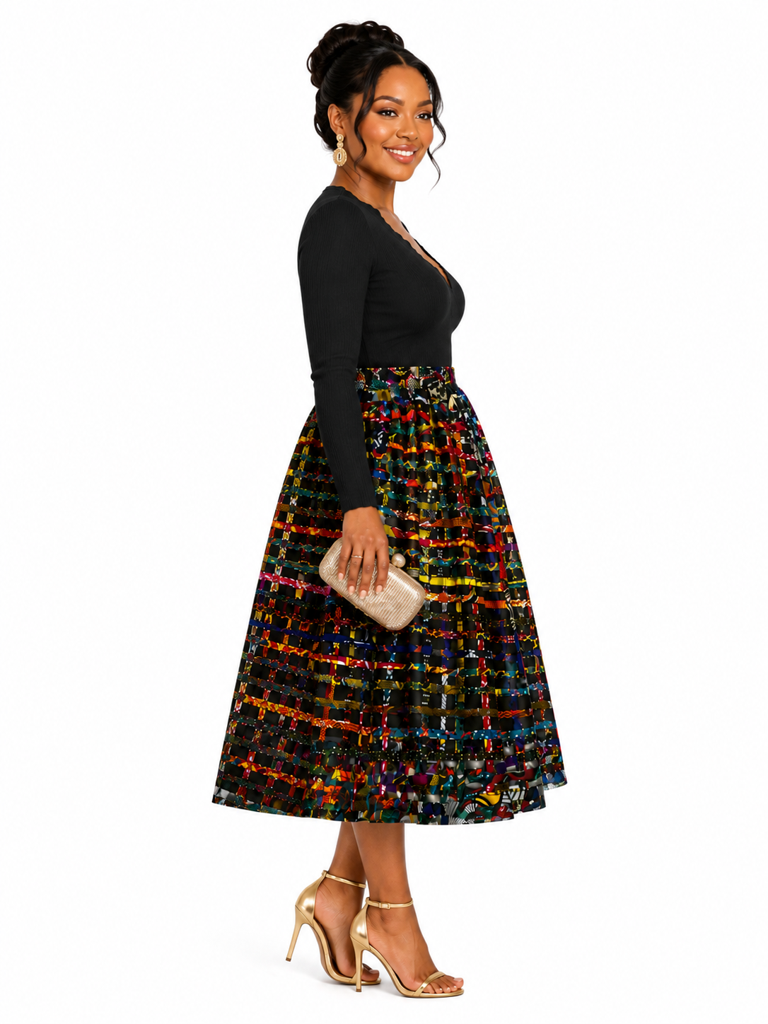African Print Pleated Midi Skirt
