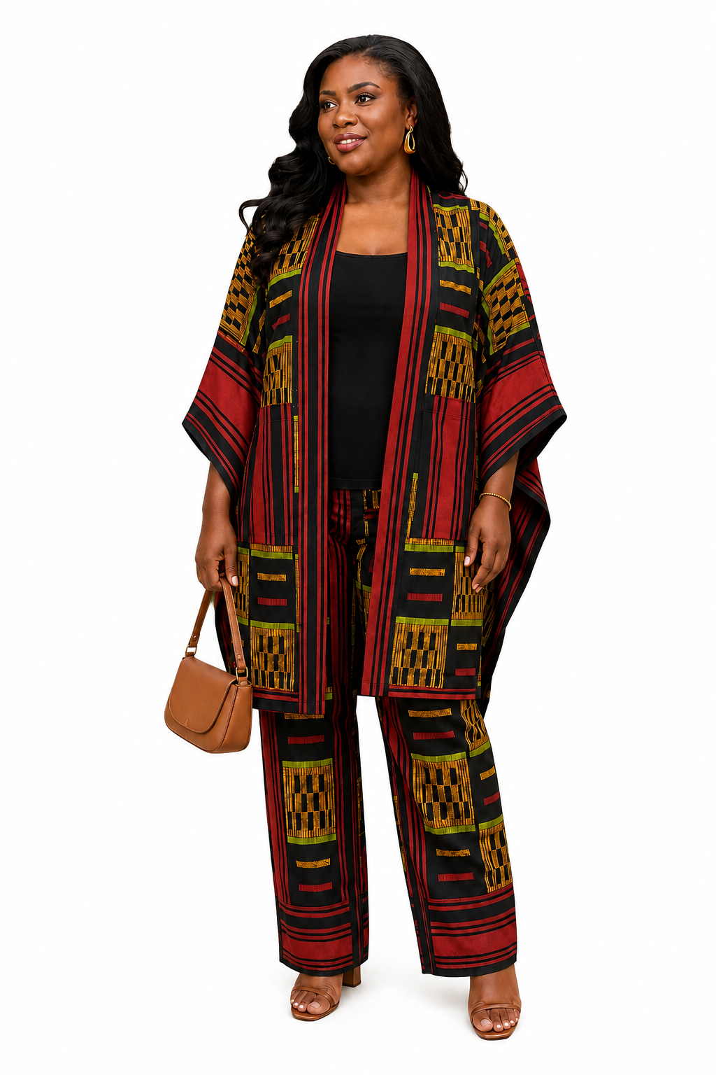 African Print Kimono (Aso-Oke) & Wide-Leg Trouser Set