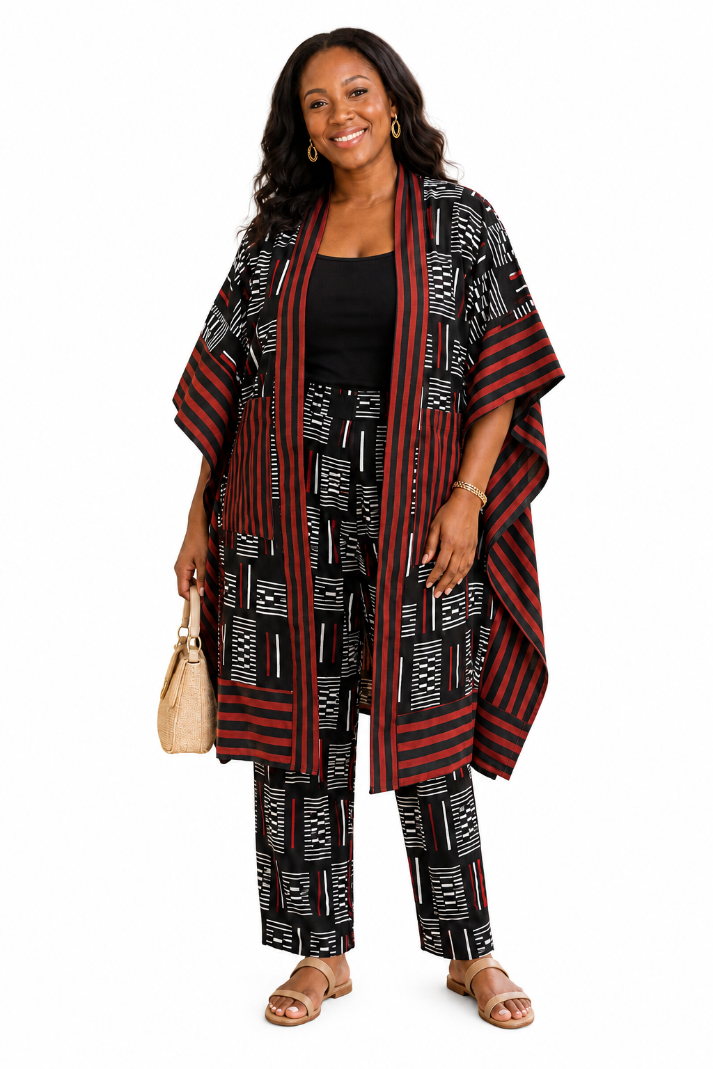 African Print Kimono (Aso-Oke) & Wide-Leg Trouser Set