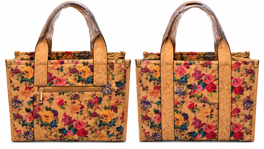 Floral Cork Tote Bag – Large Botanical Print Shoulder Handbag