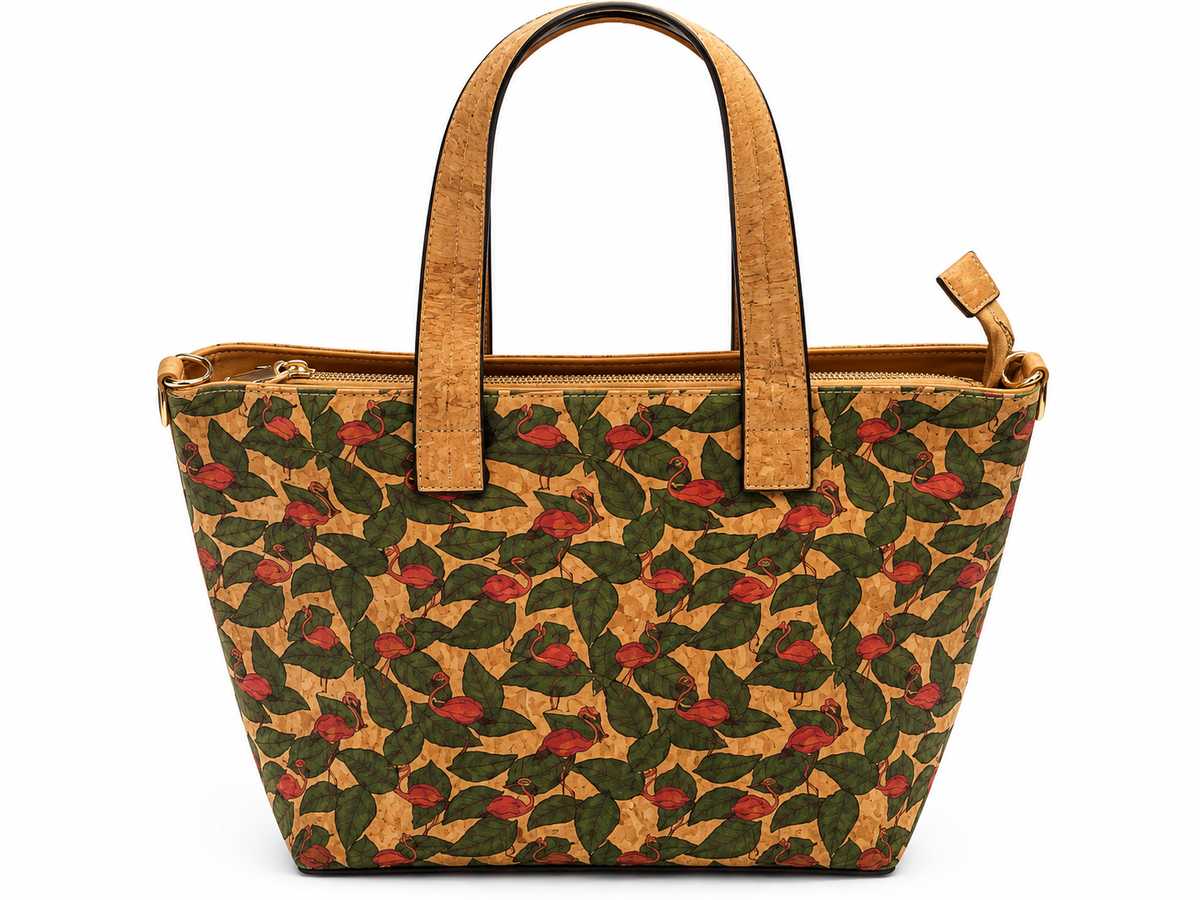 Printed Cork Tote Bag – Floral & Pineapple Everyday Handbag